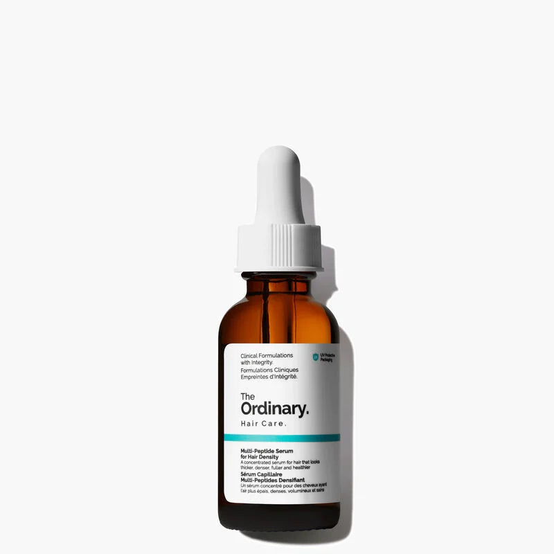 The Ordinary Multi-Peptide Serum for Hair Density 60ml bottle with a precision dropper against a clean clinical background.