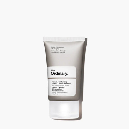 The Ordinary Natural Moisturizing Factors + PhytoCeramides 100ml tube on a white clinical background.