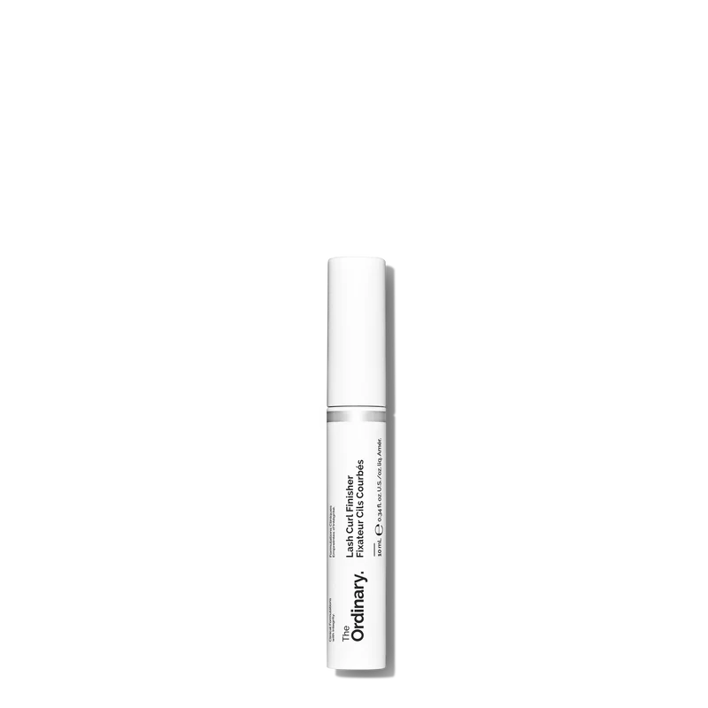 The Ordinary Lash Curl Finisher in a minimalist white tube with a high-precision silicone brush for defining and lifting individual lashes.