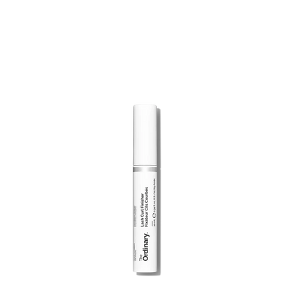 The Ordinary Lash Curl Finisher in a minimalist white tube with a high-precision silicone brush for defining and lifting individual lashes.