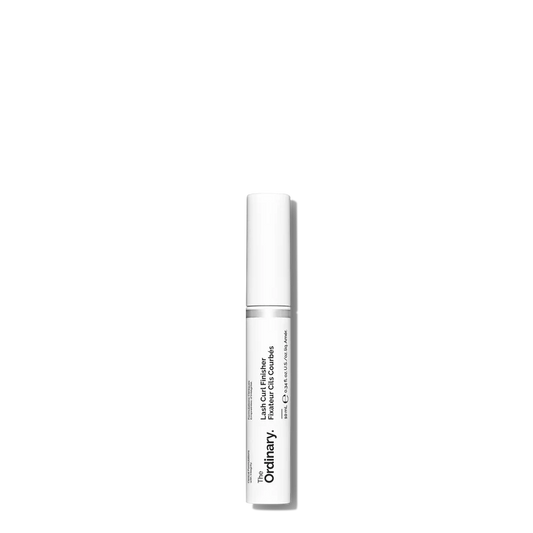 The Ordinary Lash Curl Finisher in a minimalist white tube with a high-precision silicone brush for defining and lifting individual lashes.