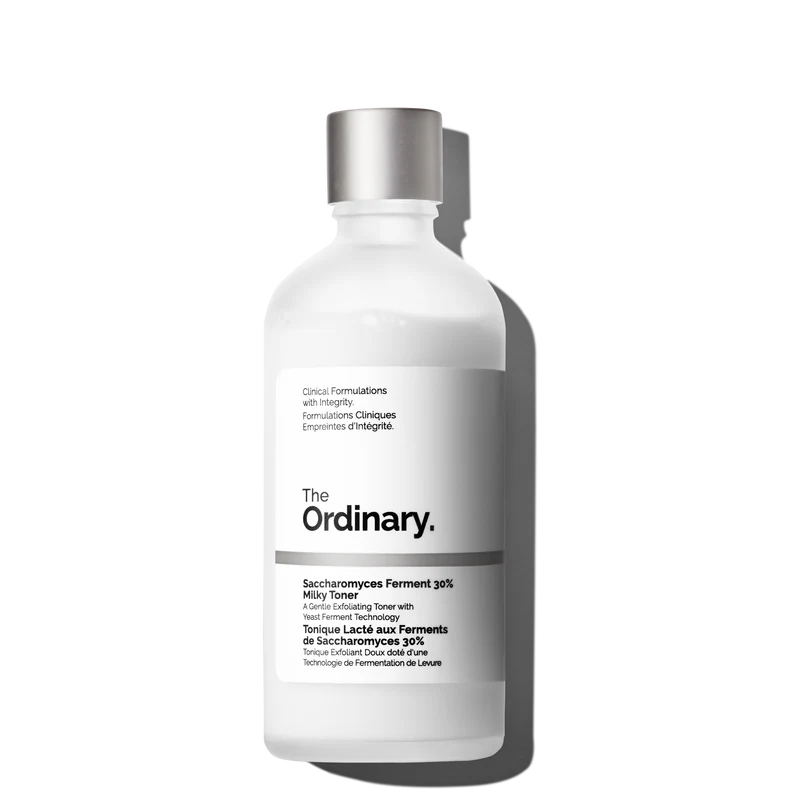 The Ordinary Saccharomyces Ferment 30% Milky Toner in a large clear bottle, showing the opaque, cloud-like milky liquid.