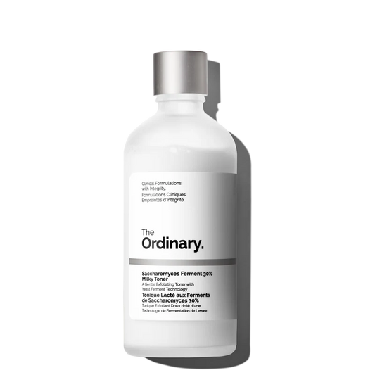 The Ordinary Saccharomyces Ferment 30% Milky Toner in a large clear bottle, showing the opaque, cloud-like milky liquid.