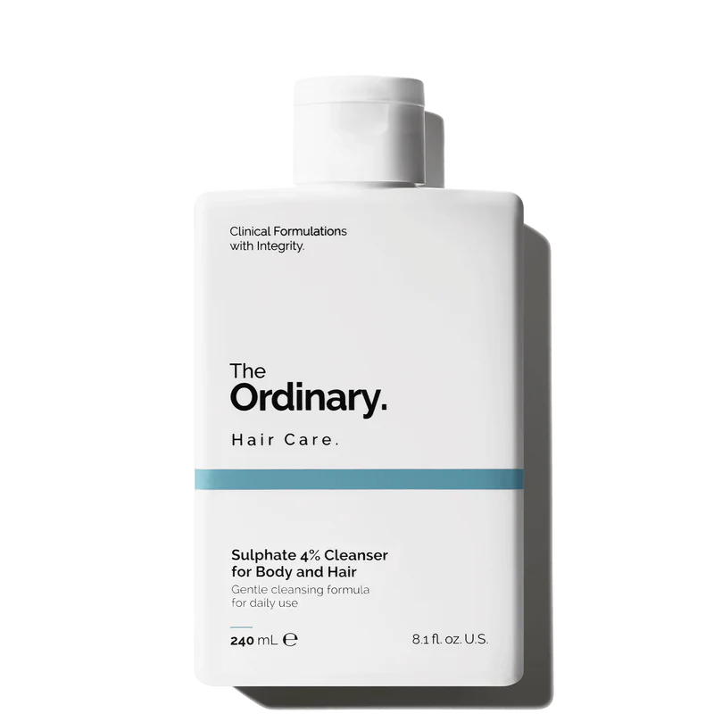 The Ordinary Sulphate 4% Cleanser for Body and Hair in a 240ml minimalist bottle, a 2-in-1 gentle cleanser for all hair and skin types.