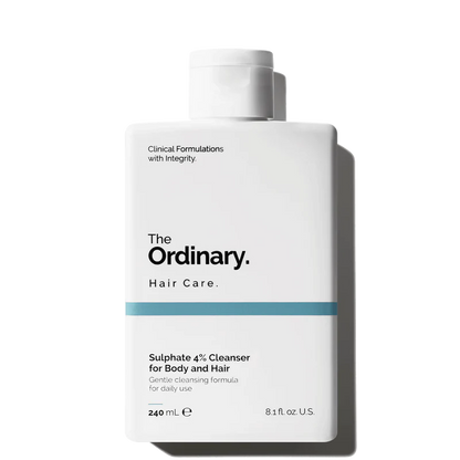 The Ordinary Sulphate 4% Cleanser for Body and Hair in a 240ml minimalist bottle, a 2-in-1 gentle cleanser for all hair and skin types.
