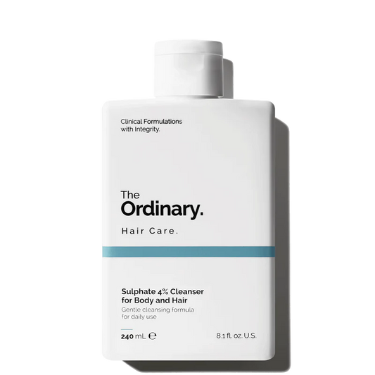 The Ordinary Sulphate 4% Cleanser for Body and Hair in a 240ml minimalist bottle, a 2-in-1 gentle cleanser for all hair and skin types.