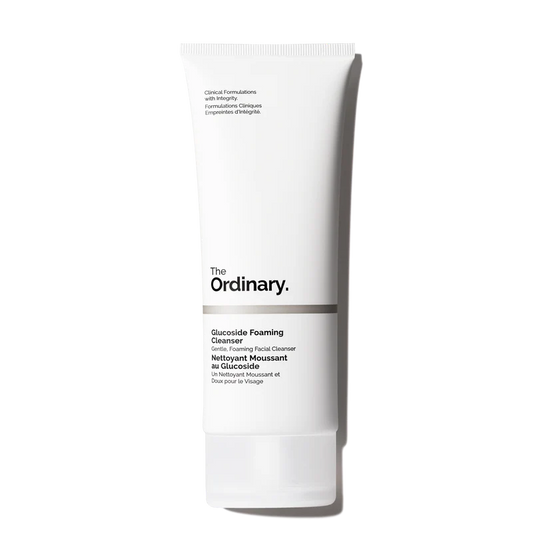 The Ordinary Glucoside Foaming Cleanser in a 150ml tube, showing the clear gel-like formula on a clean white clinical background.