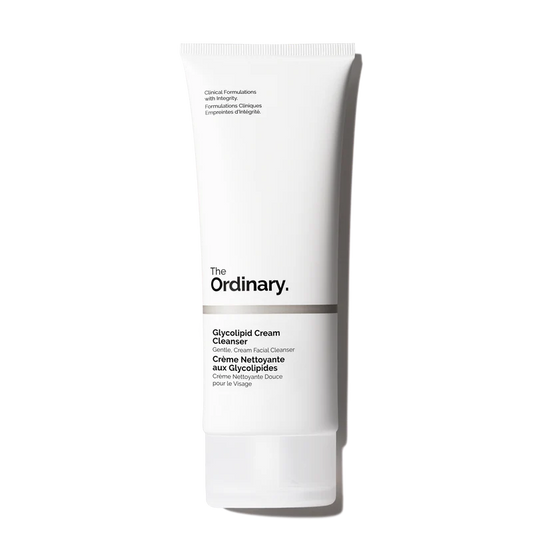 The Ordinary Glycolipid Cream Cleanser 150ml tube on a clean white clinical background, showcasing the large-format packaging.