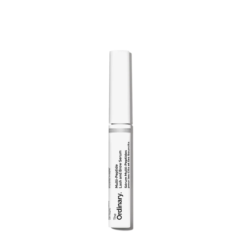 The Ordinary Multi-Peptide Lash and Brow Serum 5ml tube with a fine-tip precision applicator brush on a clean white background.