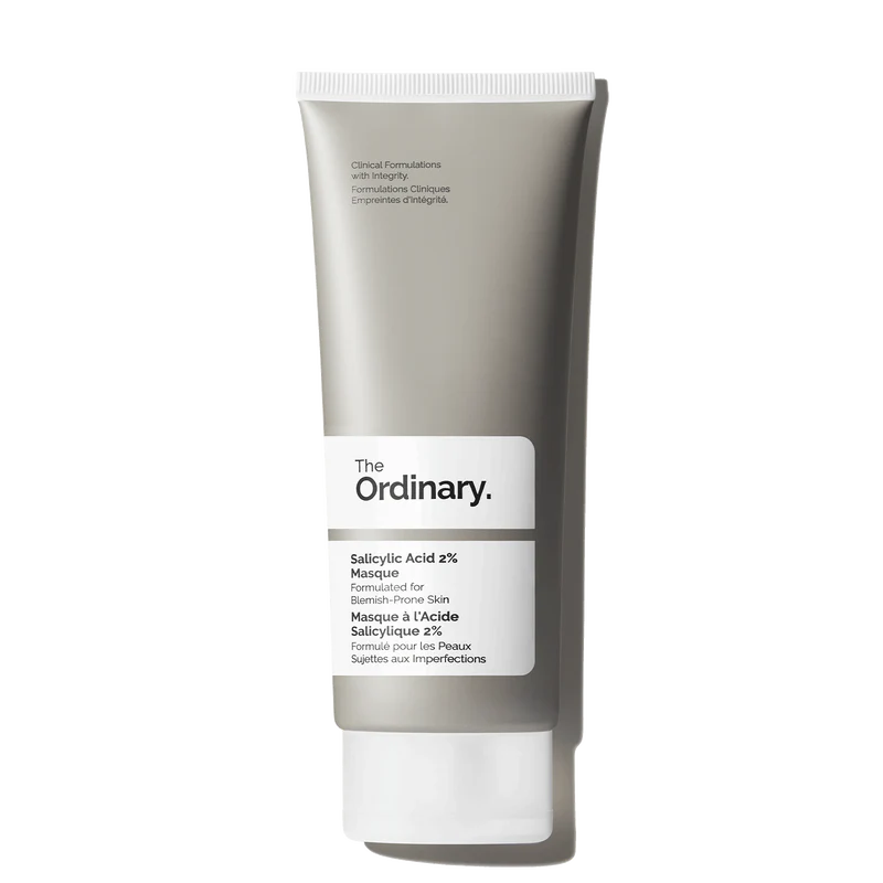 The Ordinary Salicylic Acid 2% Masque in a 50ml black and white tube, featuring a deep-cleansing charcoal and clay formula.